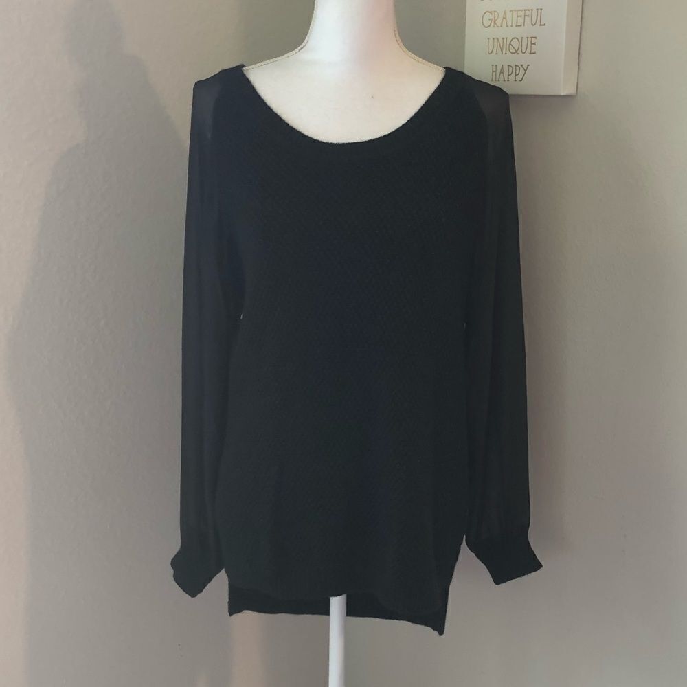 FrenchΒ Connection Black Sweater w/ Sheer Sleeves